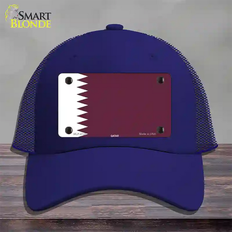 Qatar Flag Novelty License Plate Hat Mesh / Royal Blue