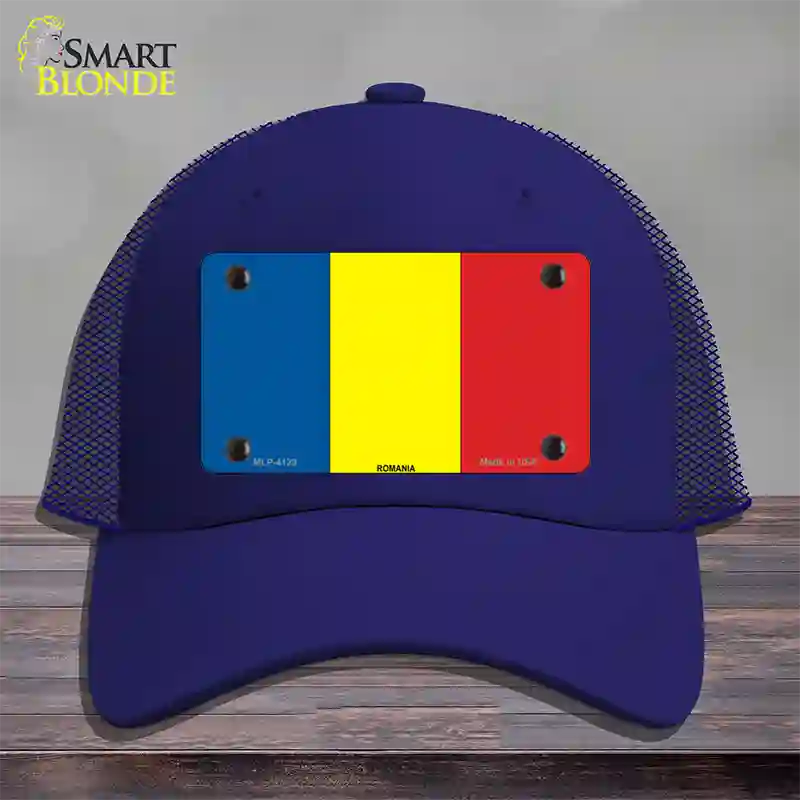 Romania Flag Novelty License Plate Hat Mesh / Royal Blue