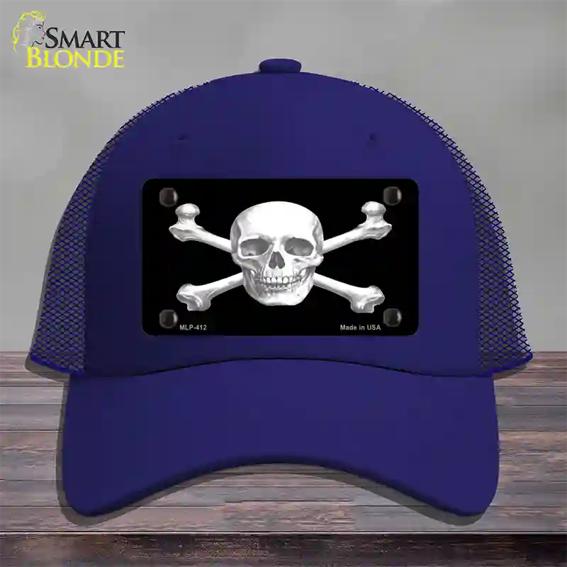 Skull And Cross Bones Novelty License Plate Hat Mesh / Royal Blue