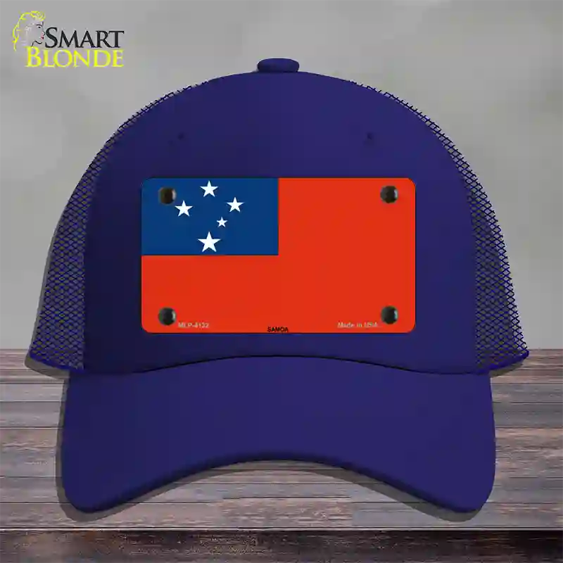 Samoa Flag Novelty License Plate Hat Mesh / Royal Blue