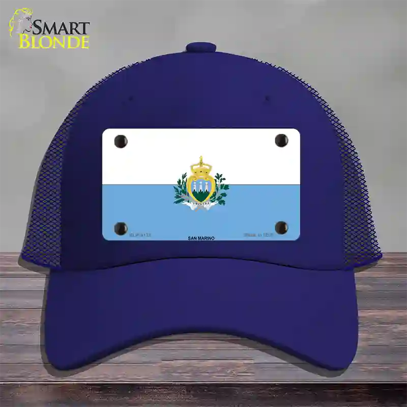 San Marino Flag Novelty License Plate Hat Mesh / Royal Blue