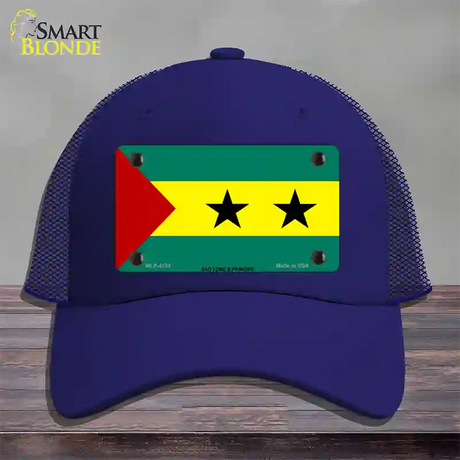 Sao Tome And Principe Flag Novelty License Plate Hat Mesh / Royal Blue