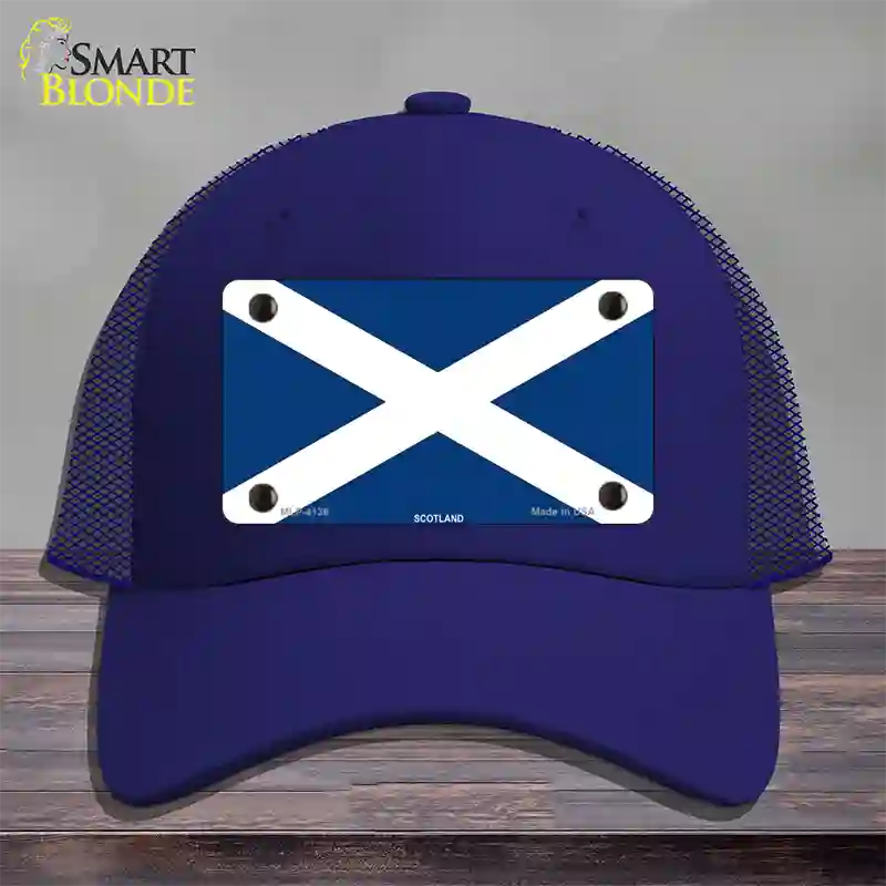 Scotland Flag Novelty License Plate Hat Mesh / Royal Blue