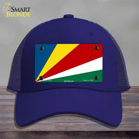 Seychelles Flag Novelty License Plate Hat Mesh / Royal Blue