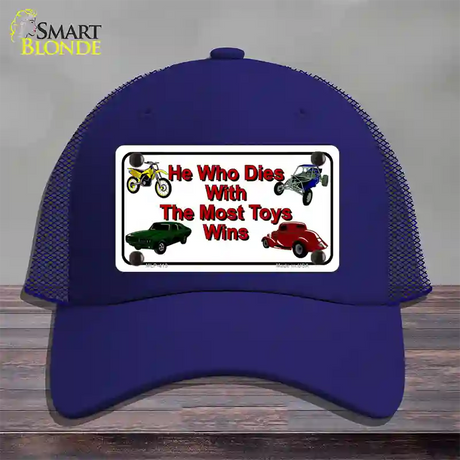 He With The Most Toys Wins Novelty License Plate Hat Mesh / Royal Blue