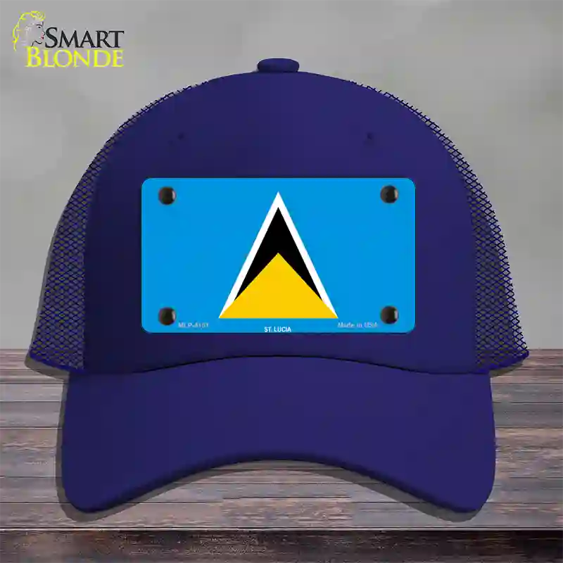 St Lucia Flag Novelty License Plate Hat Mesh / Royal Blue