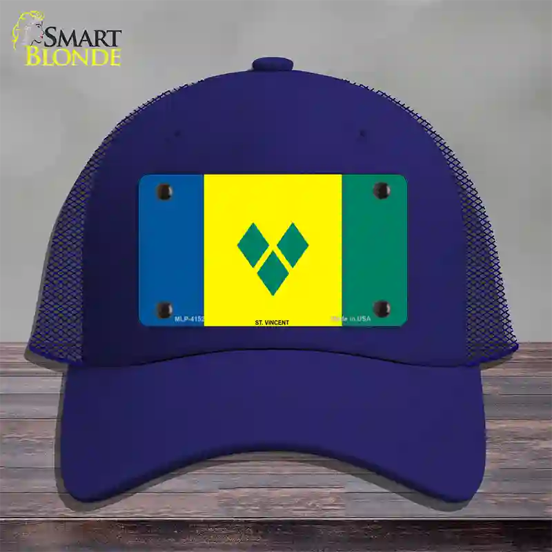 St Vincent Flag Novelty License Plate Hat Mesh / Royal Blue