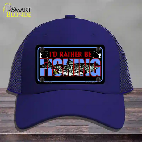 Rather Be Fishing Novelty License Plate Hat Mesh / Royal Blue