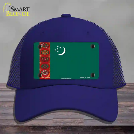 Turkmenistan Flag Novelty License Plate Hat Mesh / Royal Blue