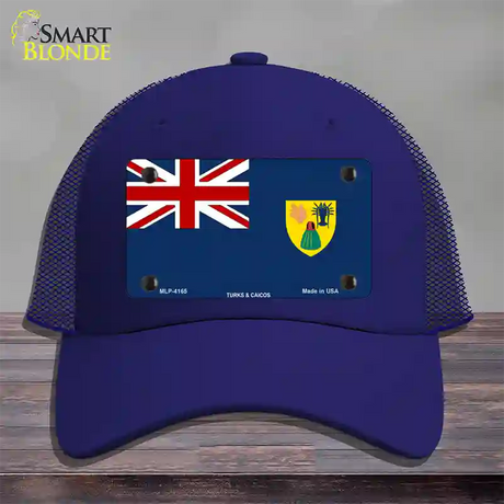 Turks And Caicos Flag Novelty License Plate Hat Mesh / Royal Blue