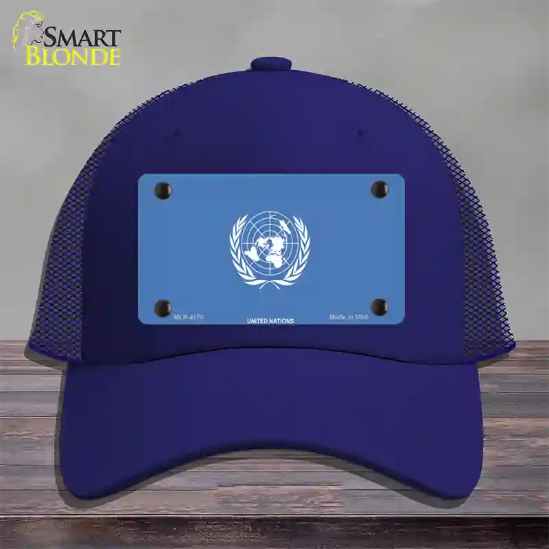 United Nations Flag Novelty License Plate Hat Mesh / Royal Blue