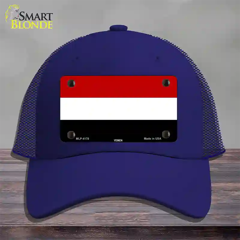 Yemen Flag Novelty License Plate Hat Mesh / Royal Blue