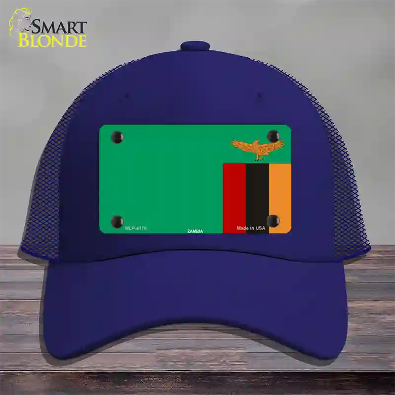 Zambia Flag Novelty License Plate Hat Mesh / Royal Blue