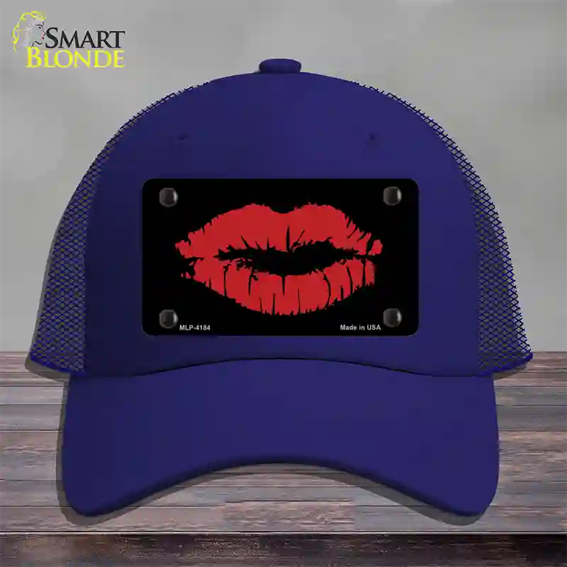 Full Red Lips Novelty License Plate Hat Mesh / Royal Blue