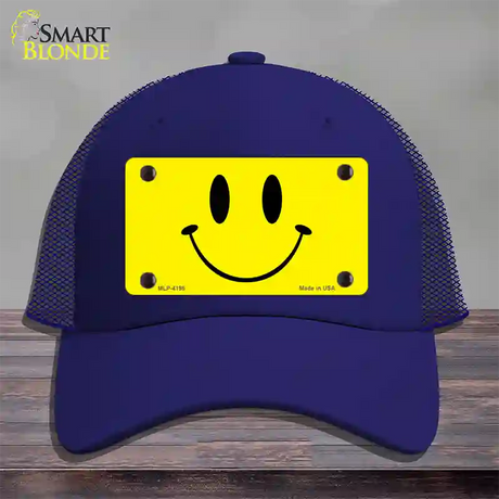 Happy Face Novelty License Plate Hat Mesh / Royal Blue