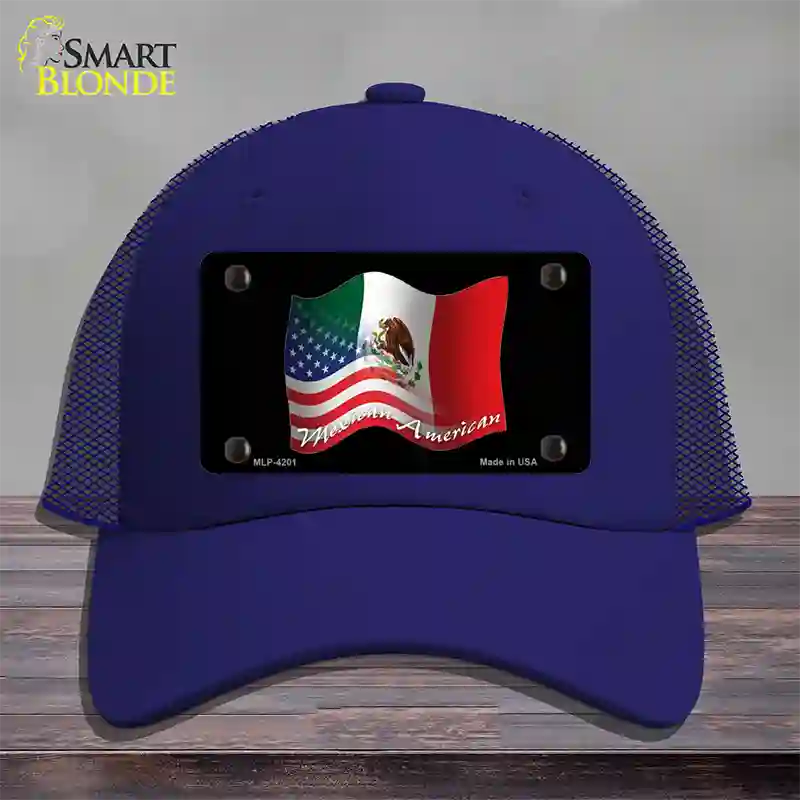 Mexican American Flag Novelty License Plate Hat Mesh / Royal Blue