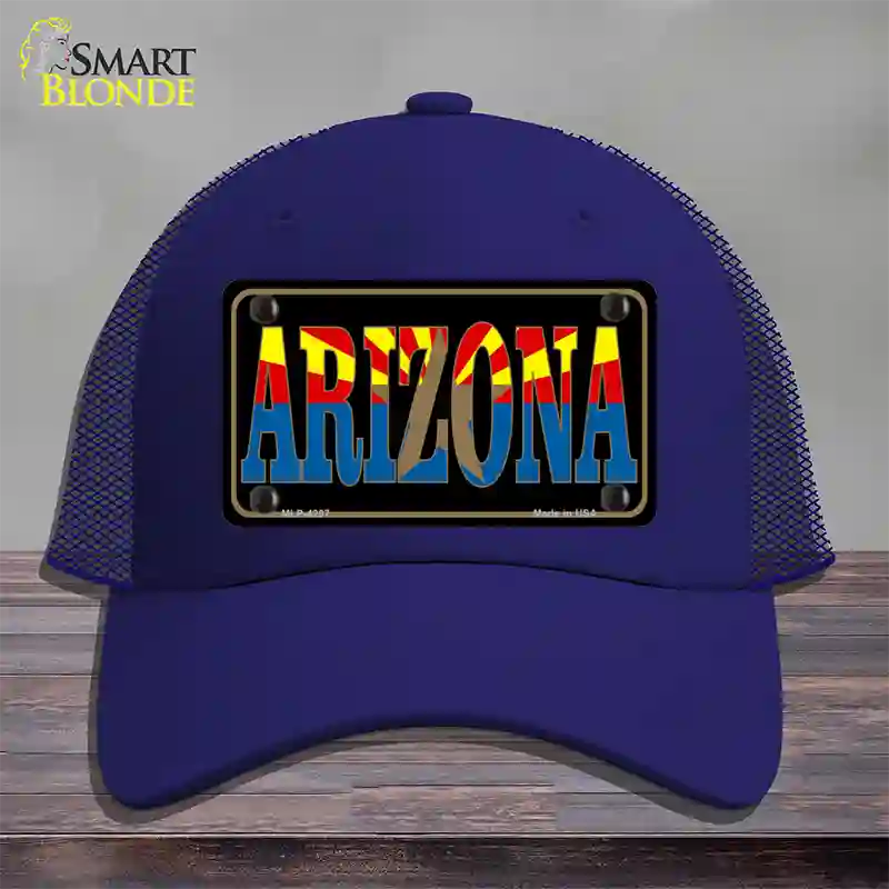 Arizona Inlayed State Flag Novelty License Plate Hat Mesh / Royal Blue