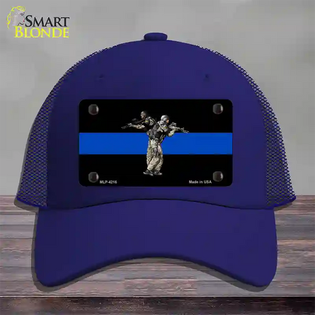 Thin Blue Line Police SWAT Novelty License Plate Hat Mesh / Royal Blue