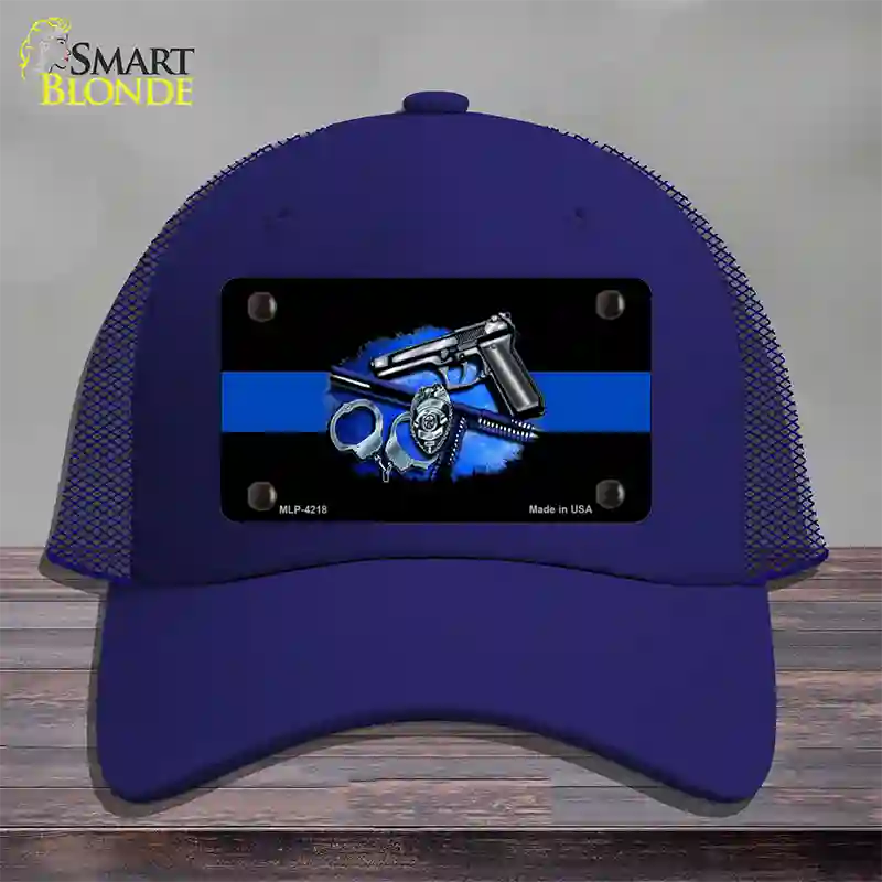 Thin Blue Line Badge Novelty License Plate Hat Mesh / Royal Blue