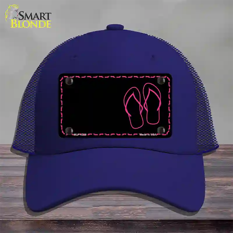 Flip Flops Pink Offset Novelty License Plate Hat Mesh / Royal Blue