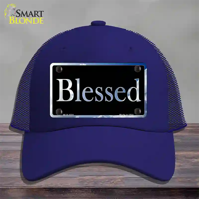 Blessed Blue Sky Cloud Novelty License Plate Hat Mesh / Royal Blue