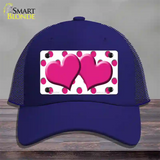 Hot Pink White Polka Dot Hot Pink Centered Hearts Novelty License Plate Hat Mesh / Royal Blue