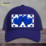 Blue White Polka Dot Blue Centered Hearts Novelty License Plate Hat Mesh / Royal Blue