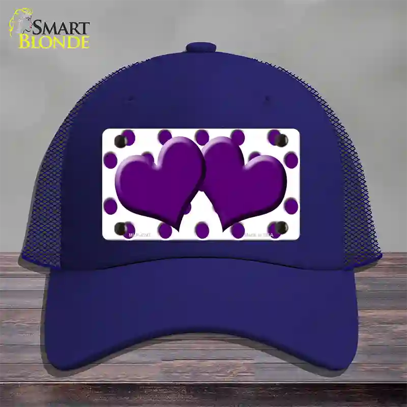 Purple White Polka Dot Purple Centered Hearts Novelty License Plate Hat Mesh / Royal Blue