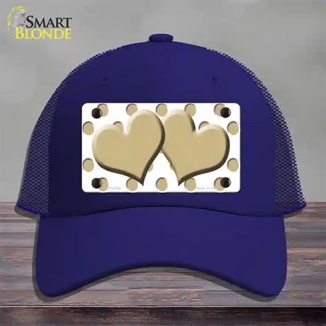 Gold White Polka Dot Gold Centered Hearts Novelty License Plate Hat Mesh / Royal Blue