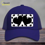 Black White Polka Dot Black Centered Hearts Novelty License Plate Hat Mesh / Royal Blue