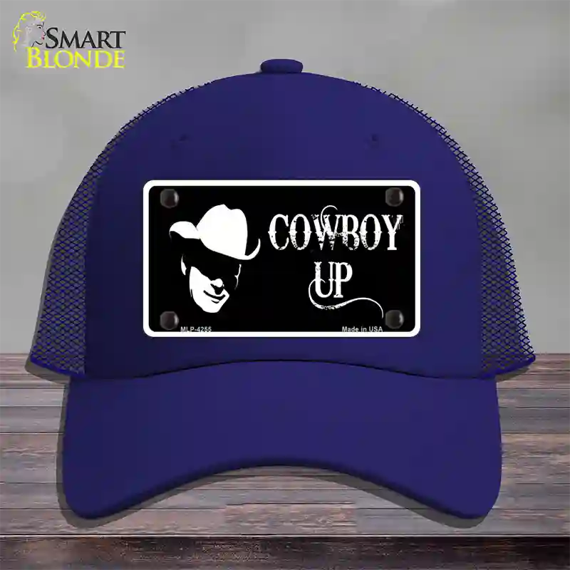 Cowboy Up License Novelty License Plate Hat Mesh / Royal Blue