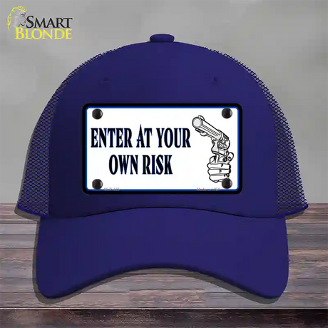 Enter At Own Risk Novelty License Plate Hat Mesh / Royal Blue