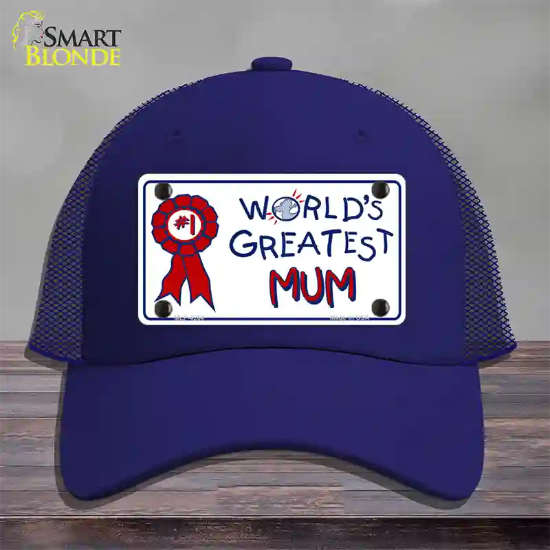 Worlds Greatest Mum Novelty License Plate Hat Mesh / Royal Blue