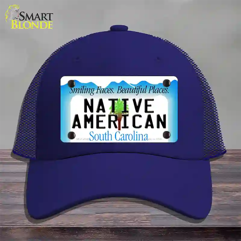 Native American South Carolina Novelty License Plate Hat Mesh / Royal Blue