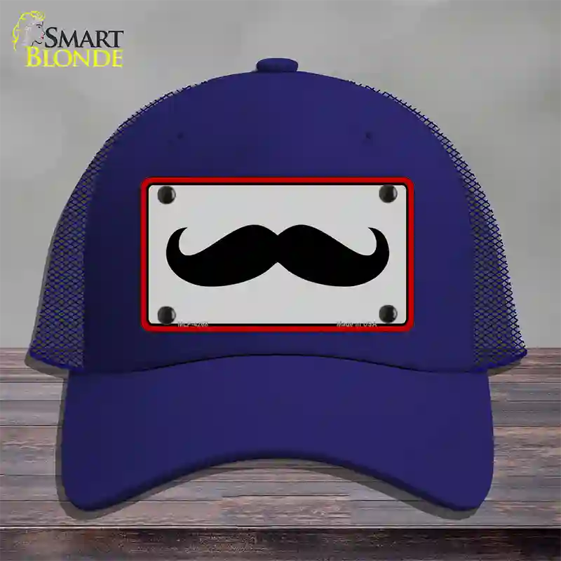 Mustache Novelty License Plate Hat Mesh / Royal Blue