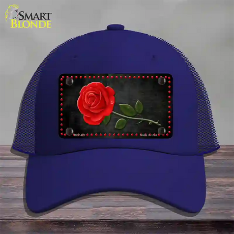 Rose Design Black Novelty License Plate Hat Mesh / Royal Blue