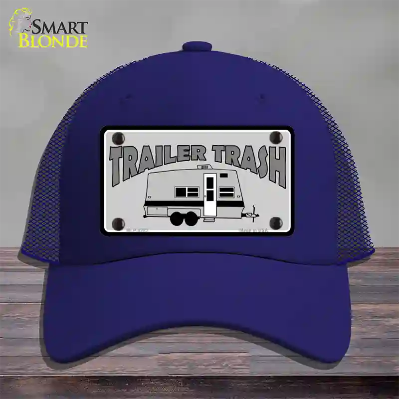 Trailer Trash Novelty License Plate Hat Mesh / Royal Blue