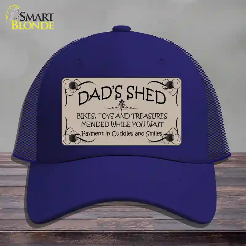 Dads Shed Novelty License Plate Hat Mesh / Royal Blue