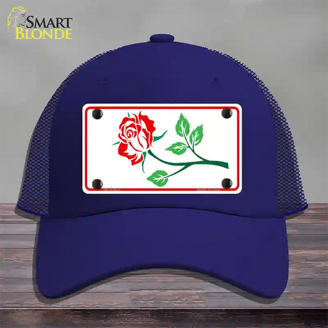 Rose Design White Novelty License Plate Hat Mesh / Royal Blue