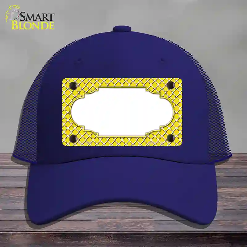 Yellow White Quatrefoil Center Scallop Novelty License Plate Hat Mesh / Royal Blue