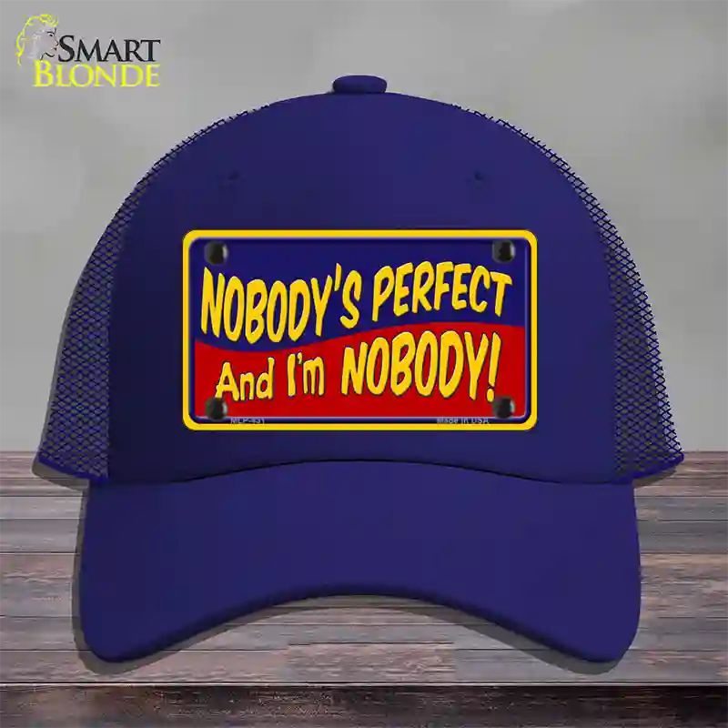 Nobodys Perfect Novelty License Plate Hat Mesh / Royal Blue