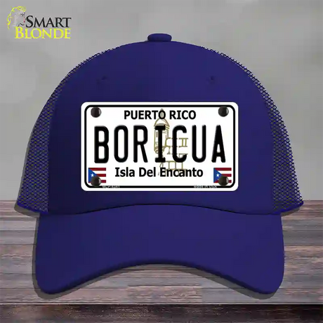 Boricua Puerto Rico Novelty License Plate Hat Mesh / Royal Blue