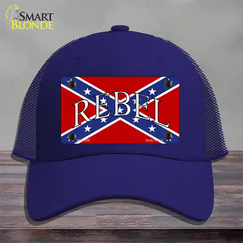 Rebel Confederate Flag Novelty License Plate Hat Mesh / Royal Blue