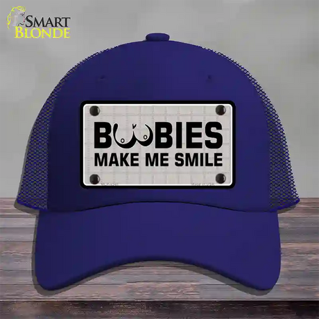 Boobies Make Me Smile Novelty License Plate Hat Mesh / Royal Blue