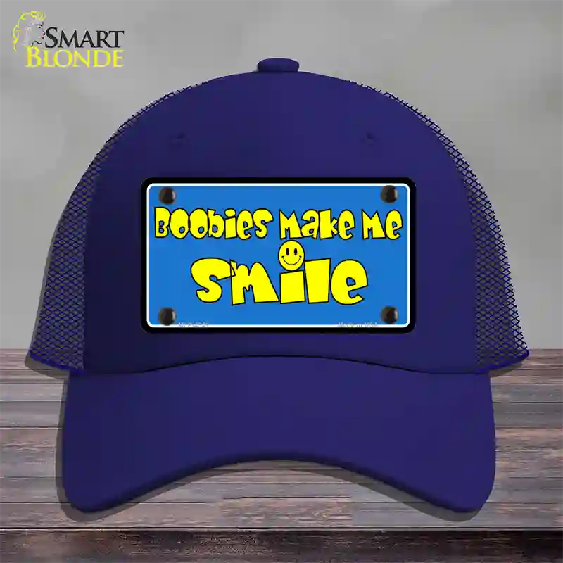 Boobies Make Me Smile Blue Novelty License Plate Hat Mesh / Royal Blue