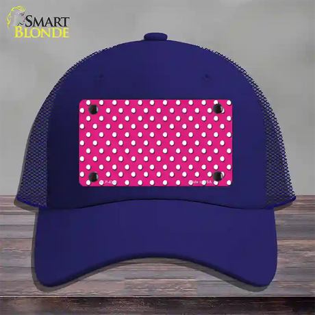 Pink Polka Dot Novelty License Plate Hat Mesh / Royal Blue