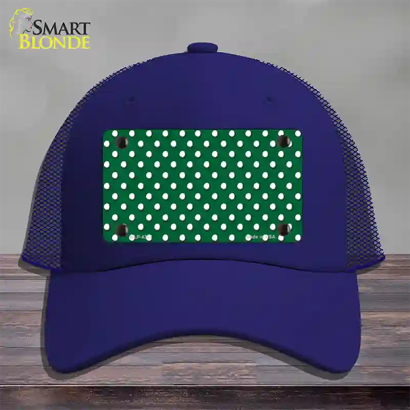 Green Polka Dot Novelty License Plate Hat Mesh / Royal Blue