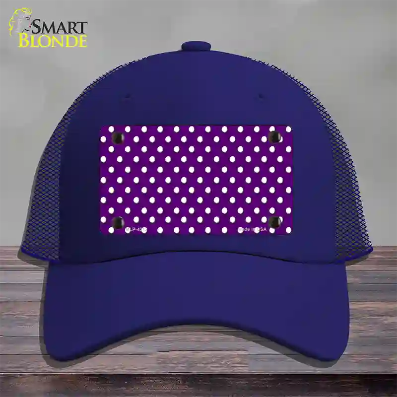 Purple Polka Dot Novelty License Plate Hat Mesh / Royal Blue