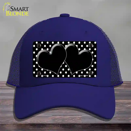 Black White Polka Dot Center Hearts Novelty License Plate Hat Mesh / Royal Blue