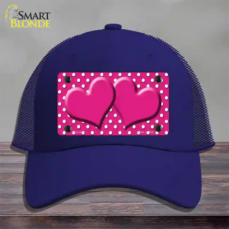 Pink White Polka Dot Center Hearts Novelty License Plate Hat Mesh / Royal Blue
